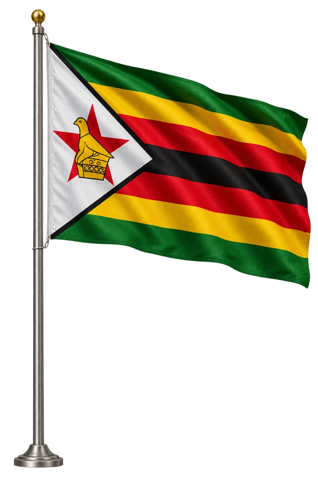 Zimbabwe flag waving on a pole
